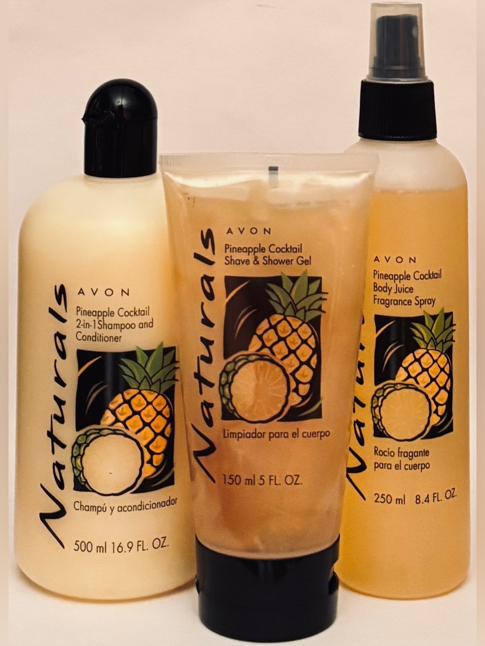 Avon Naturals Pineapple Cocktail shampoo/conditioner + body spray & shower gel